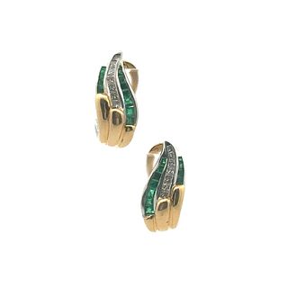 1.50 Ctw in Emeralds & Diamonds 18k Gold Earrings