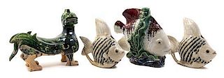 A Set of Three Ceramic Fish, Width of widest 12 inches.