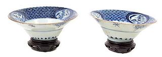 Two Blue and White Bowls, Diameter of first 7 1/2 inches.