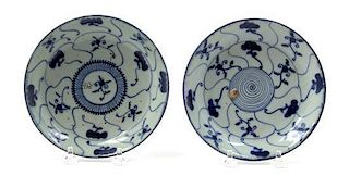 Two Blue and White Glazed Ceramic Saucers, Diameter 5 7/8 inches.