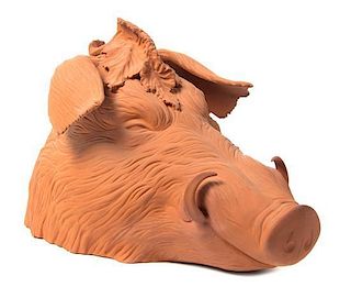 A Studio Ceramic Boar's Head, Length 18 3/4 inches.