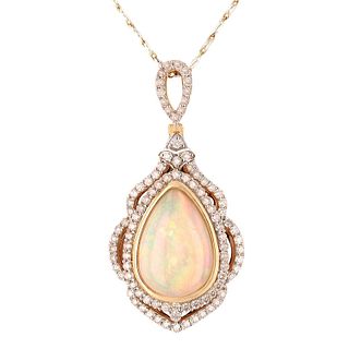 14K Yellow Gold Necklace with Ethiopian Opal and Diamond