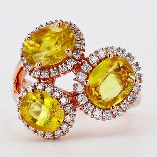 18K Rose Gold Ring with Yellow Sapphire and Diamond