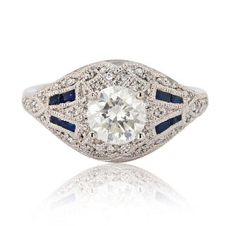 Platinum Ring with Diamond and Blue Sapphire
