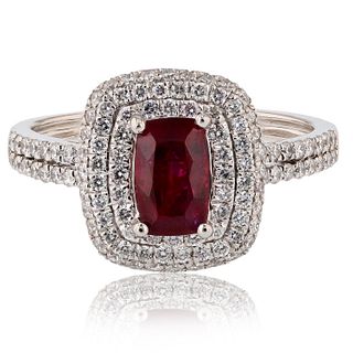 Platinum Ring with Ruby and Diamond