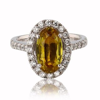 Yellow Sapphire and Diamond Platinum Ring