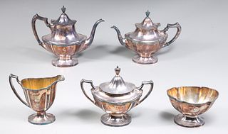 Group of Five Antique Silver Plate Tea Service