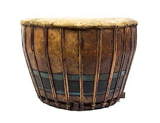 A Hardwood Hide Drum, Diameter 15 1/4 inches.