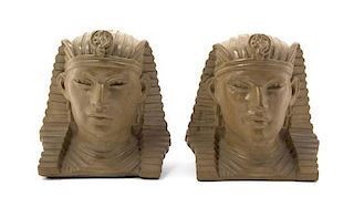 A Pair of Egyptian Style Ceramic Bookends, Height 7 inches.