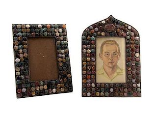 A Hardstone Inset Cast Metal Picture Frame, Height 11 1/4 x width 8 inches.