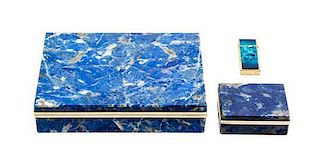 Two Lapis Table Articles, Width of widest 7 1/8 inches.