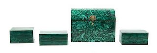 Four Malachite Table Boxes, Width of widest 6 1/4 inches.