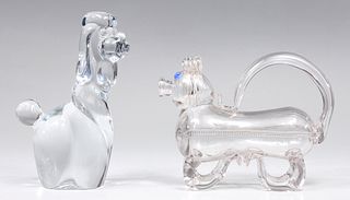 Group of Two Vintage Glass Pig Bottle and Poodle, Daum