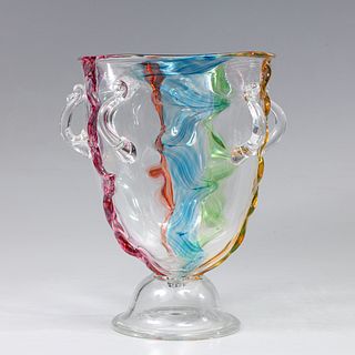 Large Hand Blown Glass Centerpiece Vase