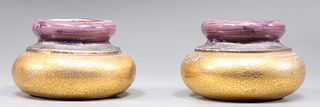 Pair Glazed Terracotta Low Vases