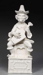 Vintage Blanc de Chine Porcelain Musician Monkey Statue