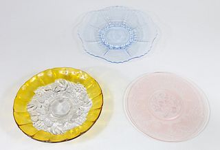 Group of Three Vintage Colored Glass Platters