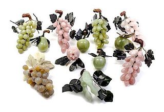 A Collection of Hardstone Fruit, Length of longest cluster 7 1/2 inches.