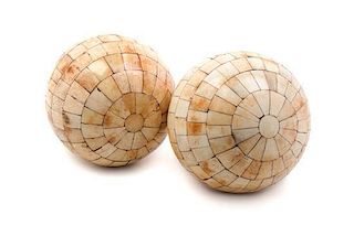 A Pair of Bone Veneered Balls, Height of pair overall 11 1/2 inches.