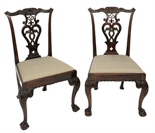 A Pair of George III Carved Mahogany Side Chairs