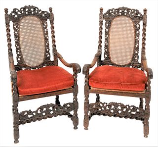 A Pair of Jacobean Style Armchairs