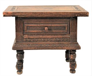 Jacobean Style Carved Oak Table/Cabinet with Drawer