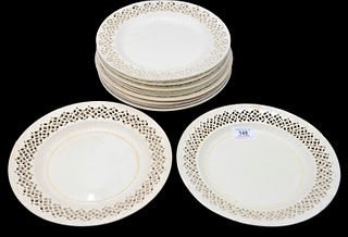 Two Sets of Six Leeds Creamware Reticulated Plates
