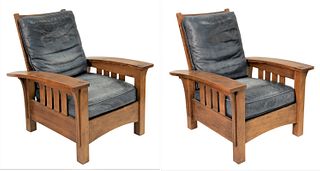A Pair of Stickley Mission Oak Bow Arm Morris Recliners