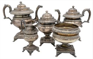 Five Piece American Coin Silver Tea and Coffee Set