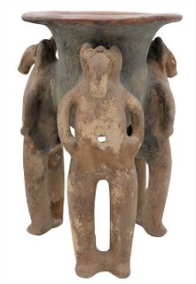 Pre-Columbian Tripod Figural Pottery Vessel or Bowl