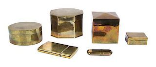 A Collection of Six Brass Boxes, Width of widest 4 1/4 inches.