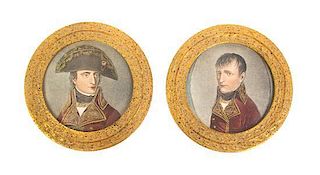 Two Continental Printed Portrait Medallions, Height 5 1/4 inches.
