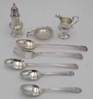 Eight Piece Sterling Silver and Silver Plated Group Serving Lot