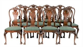 Set of 12 Custom Walnut Benchmade Queen Anne Style Dining Chairs