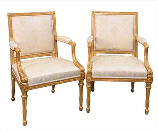 Pair of Custom French Louis XVI Style Giltwood Fauteuils