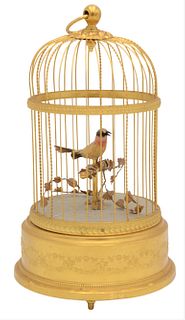 Swiss Automaton Singing Bird in Gold Cage