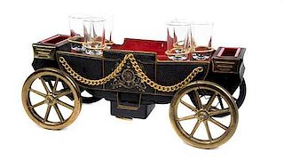 A Brass and Cut Glass Drinks Trolley, Length of first 12 1/4 inches.