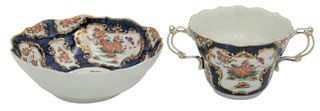 Worcester Blue Scale Ground Two-Handled Porcelain Chocolate Cup and Saucer