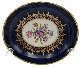 Worcester Blue Ground Oval Porcelain Dish