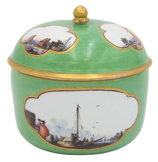 Meissen Green-Ground Circular Sugar Bowl and Cover