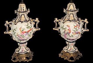 A Pair of Chelsea Style Porcelain Potpourri Vases