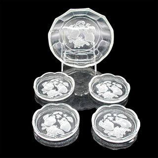 Set of 5 Pressed Glass Decorated Trays
