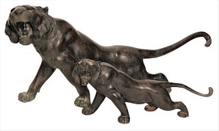 Two Large Japanese Bronze Tigers