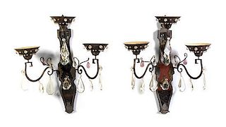 A Pair of Neoclassical Style Three-Light Sconces, Height 17 inches.