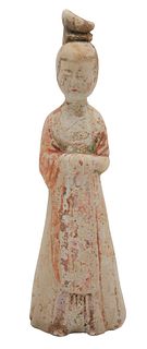Chinese Painted Pottery Figure of a Female Attendant