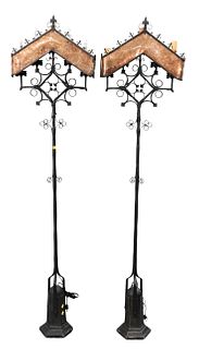 A Pair of Large Gothic Arts & Crafts Floor Lamps