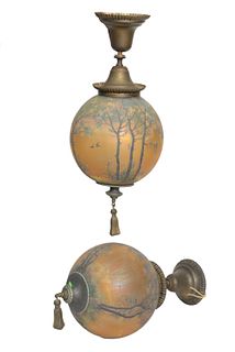 A Pair of Handel Globe Shade Hanging Lamps