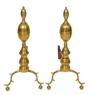A Pair of Federal Brass Double Lemon Top Andirons