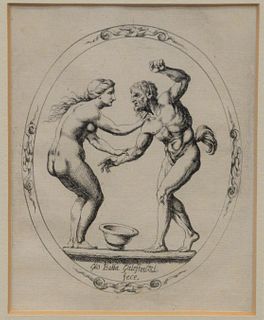 Giovanni Battista Engraving of a Nude Woman and a Satyr