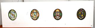 Set of Four Oval Stained-Glass Heraldic Roundel Panels